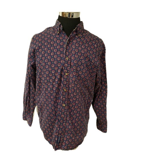 Vtg Catalina Mens Large Blue Red Floral Dots Long Sleeve Button Up Shirt - Picture 1 of 14